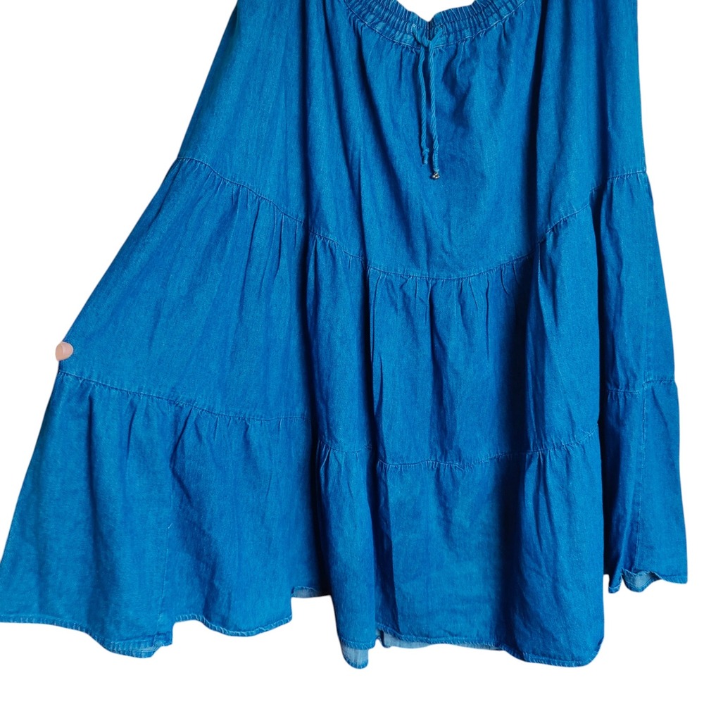 Vintage Access 90s Denim Tiered Maxi Skirt Western Cottagecore Large Medium Wash - Picture 3 of 8